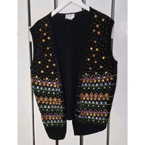 Carducci Lambswool Angora Blend Artsy Embellished Sequin Jeweled Open Vest Small